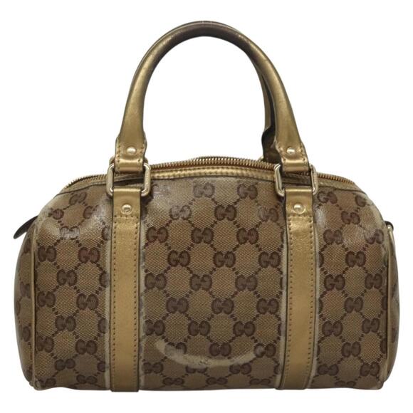 GUCCI GG Crystal Hand Bag Coated Canvas Brown Gold - Picture 3 of 12